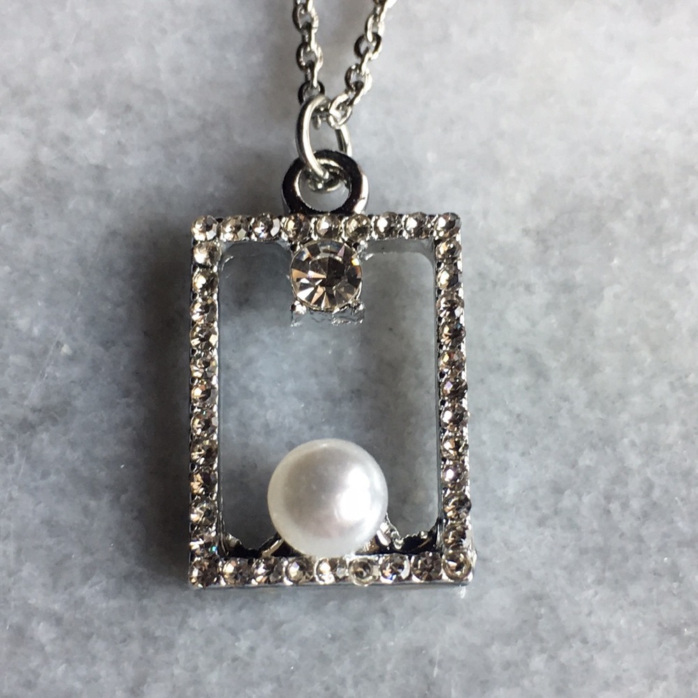 Pearl & CZ Rectangular Necklace
